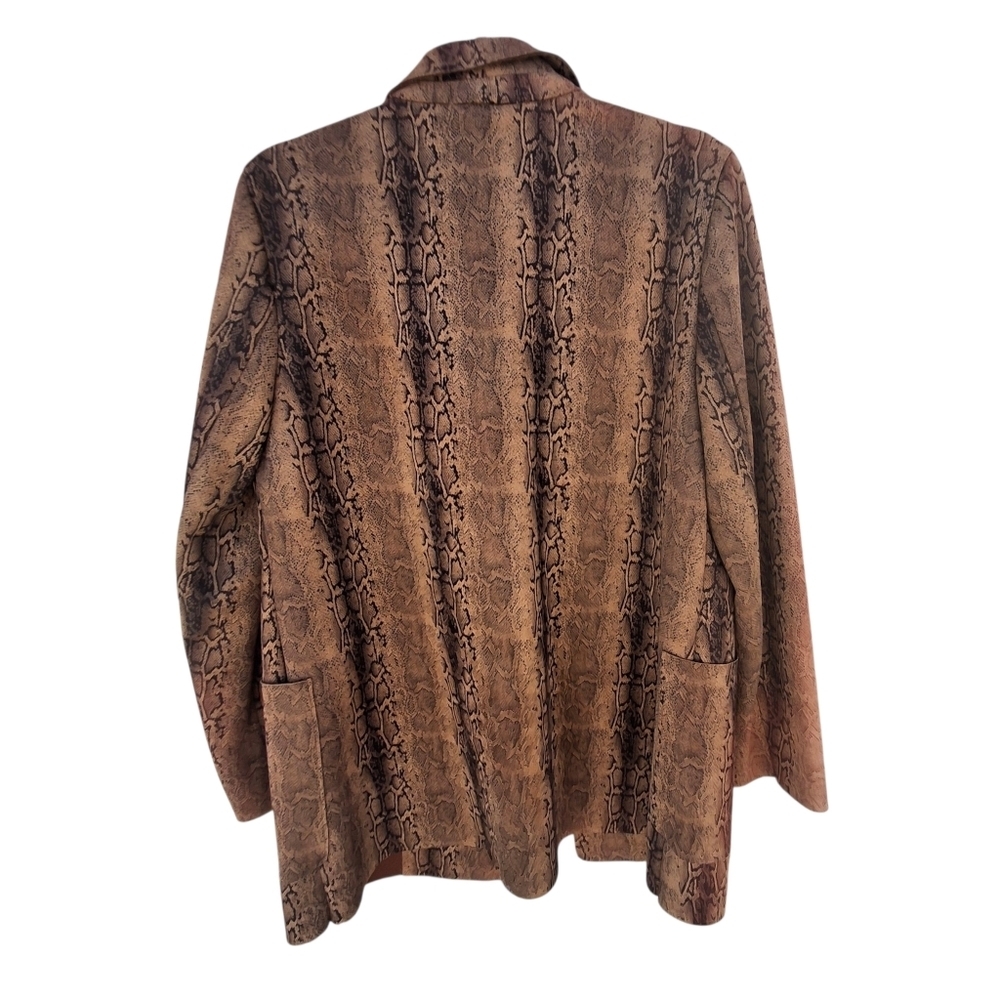 Premise Snakeskin Print Faux Leather Brown Open-Front Blazer Women Size Medium - Picture 2 of 16